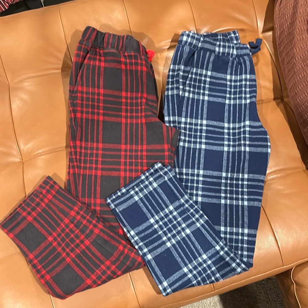 NWOT Hanna Andersson kids plaid lounge pants, two pairs size 12 / 150cm